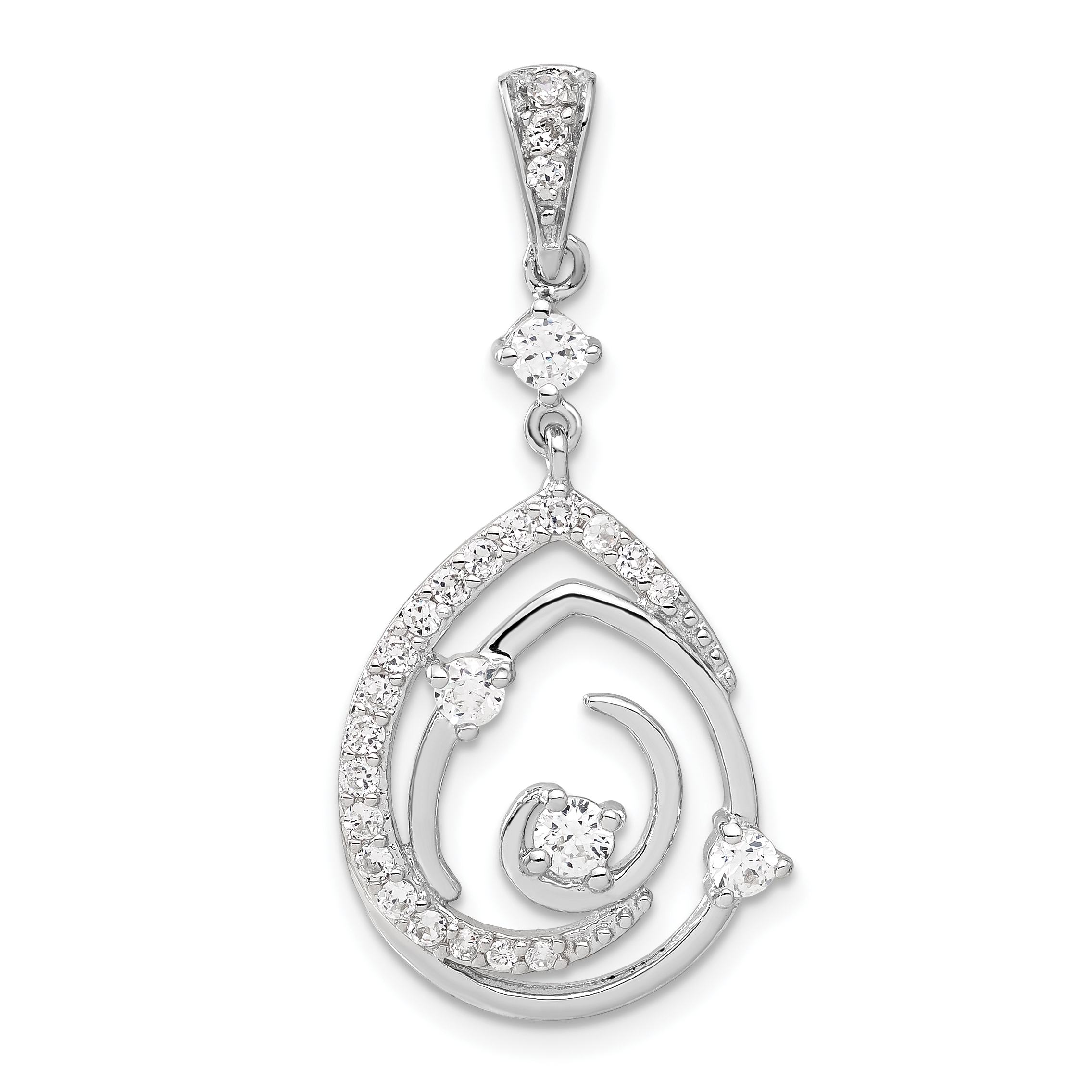 Sterling Silver Fancy Swirl With Cz Teardrop Pendant
